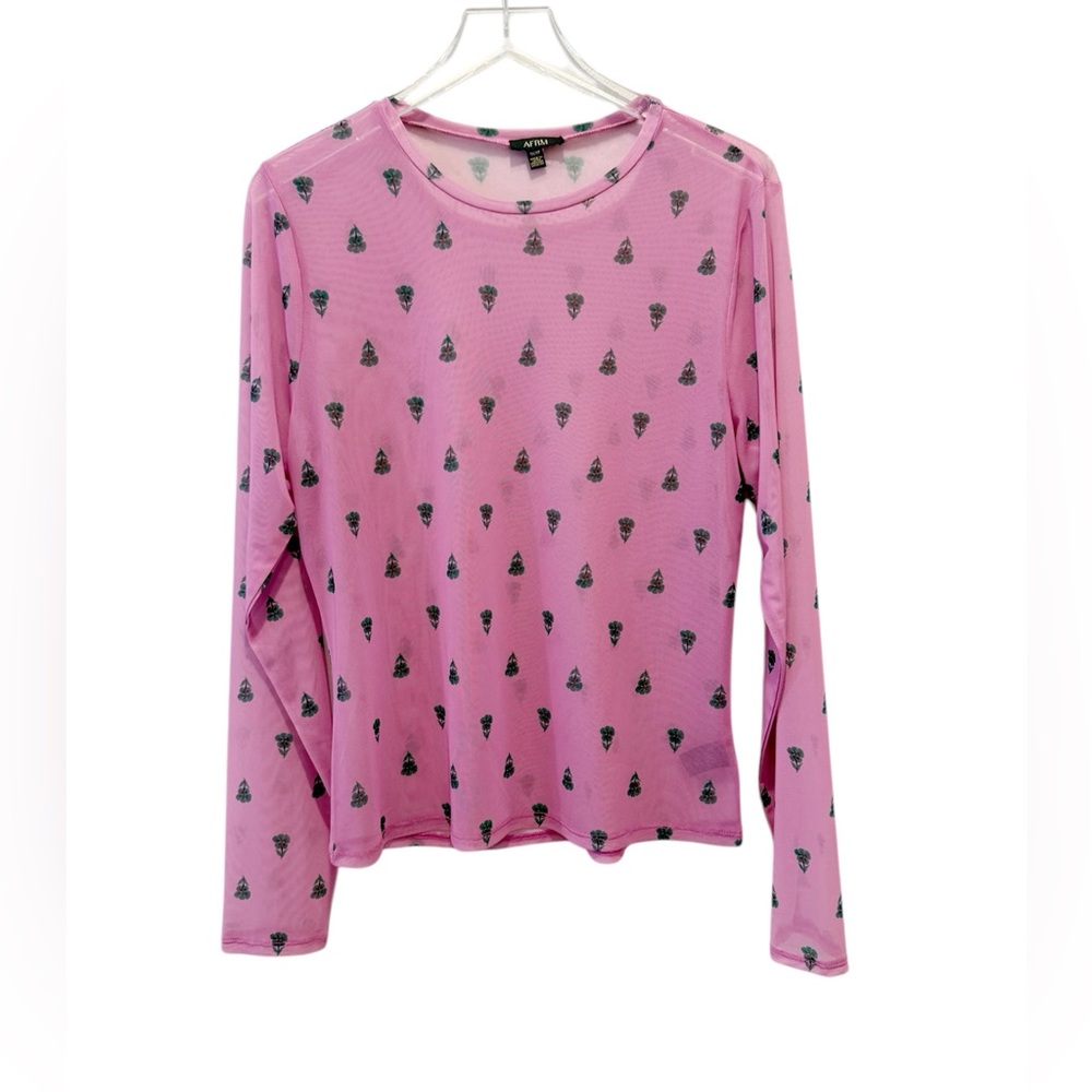 AFRM Long‎ Sleeve Mesh Top in Pink and Green Floral size 1X